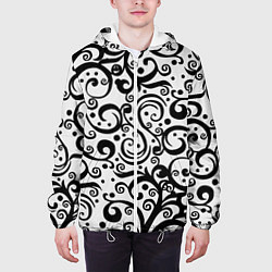 Куртка с капюшоном мужская Чёрный кружевной узор, цвет: 3D-белый — фото 2