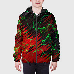 Куртка с капюшоном мужская Зелёные трещины узоры, цвет: 3D-черный — фото 2