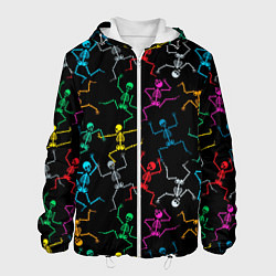 Куртка с капюшоном мужская Разноцветные танцующие скелетики, цвет: 3D-белый