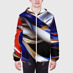 Куртка с капюшоном мужская Синие и белые волны абстракт, цвет: 3D-белый — фото 2