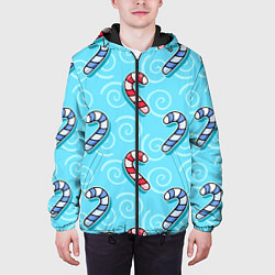 Куртка с капюшоном мужская Новогодний леденец трость, цвет: 3D-черный — фото 2