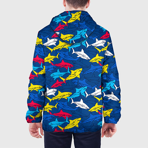 Мужская куртка Разноцветные акулы на глубине / 3D-Белый – фото 4