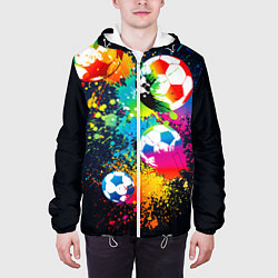 Куртка с капюшоном мужская Разноцветные футбольные мячи, цвет: 3D-белый — фото 2
