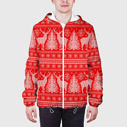 Куртка с капюшоном мужская Новогодний узор с оленями и елками, цвет: 3D-белый — фото 2