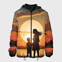 Куртка с капюшоном мужская Мать и дитя на закате, цвет: 3D-черный