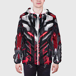 Куртка с капюшоном мужская Адская киберпанк броня красная, цвет: 3D-белый — фото 2