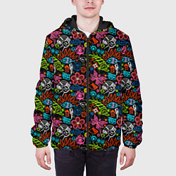 Куртка с капюшоном мужская Этнический узор животных, цвет: 3D-черный — фото 2