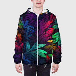Куртка с капюшоном мужская Яркие абстрактные листья, цвет: 3D-белый — фото 2