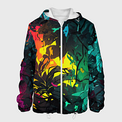 Куртка с капюшоном мужская Яркие разноцветные абстрактные листья, цвет: 3D-белый