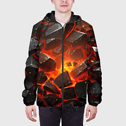 Куртка с капюшоном мужская Летящие черные камни после взрыва, цвет: 3D-черный — фото 2