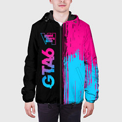 Куртка с капюшоном мужская GTA6 - neon gradient по-вертикали, цвет: 3D-черный — фото 2