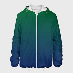 Куртка с капюшоном мужская Темно-зеленый и синий градиент, цвет: 3D-белый