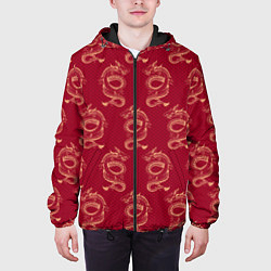 Куртка с капюшоном мужская Китайский дракон на красном фоне, цвет: 3D-черный — фото 2
