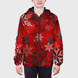 Куртка с капюшоном мужская Рождественские узоры снежинки, цвет: 3D-черный — фото 2