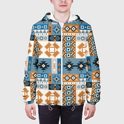 Куртка с капюшоном мужская Этнический мозаичный геометрический паттерн, цвет: 3D-белый — фото 2