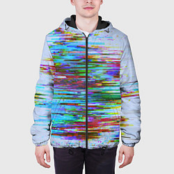 Куртка с капюшоном мужская Синий и красный глитч, цвет: 3D-черный — фото 2