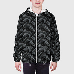 Куртка с капюшоном мужская Черные драконы паттерн, цвет: 3D-белый — фото 2