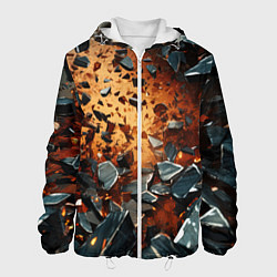 Куртка с капюшоном мужская Летящие камни и взрыв, цвет: 3D-белый