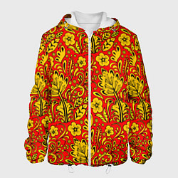 Мужская куртка Хохломская роспись золотистые цветы на красном фон
