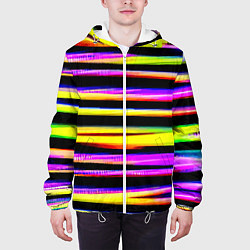 Куртка с капюшоном мужская Цветные неоновые полосы, цвет: 3D-белый — фото 2