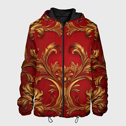 Куртка с капюшоном мужская Золотые узоры на красном, цвет: 3D-черный