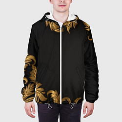 Куртка с капюшоном мужская Золотые объемные листья на черном, цвет: 3D-белый — фото 2