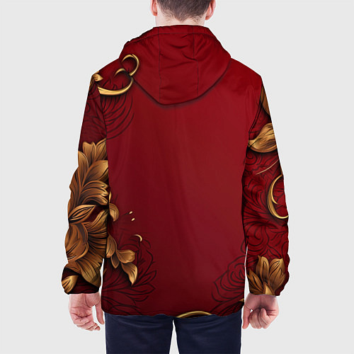 Мужская куртка Узоры золотые на красном фоне / 3D-Белый – фото 4