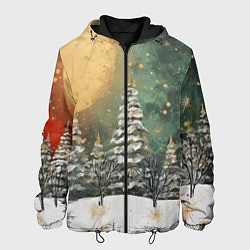 Куртка с капюшоном мужская Большая луна и новогодний лес, цвет: 3D-черный