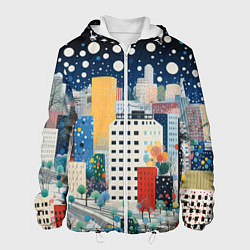 Куртка с капюшоном мужская Новогодний ночной город, цвет: 3D-белый