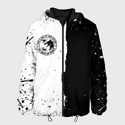 Куртка с капюшоном мужская Ведьмак лого черно белые, цвет: 3D-черный