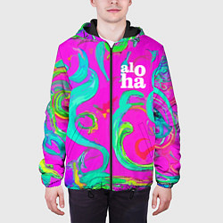 Куртка с капюшоном мужская Abstract floral pattern - aloha, цвет: 3D-черный — фото 2