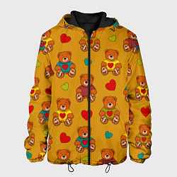Куртка с капюшоном мужская Игрушечные мишки и разноцветные сердца, цвет: 3D-черный