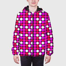 Куртка с капюшоном мужская Розовые и белые квадраты, цвет: 3D-черный — фото 2