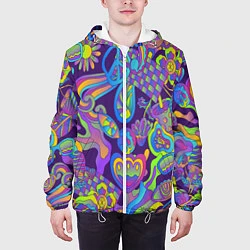 Куртка с капюшоном мужская Психоделические цветы, цвет: 3D-белый — фото 2