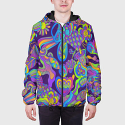Куртка с капюшоном мужская Психоделические цветы, цвет: 3D-черный — фото 2