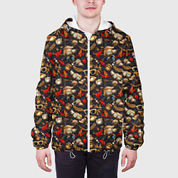 Куртка с капюшоном мужская Паттерн из красных абстрактных очков, цвет: 3D-белый — фото 2