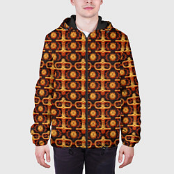 Куртка с капюшоном мужская Оранжевый деревянный абстрактный паттерн, цвет: 3D-черный — фото 2