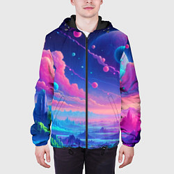 Куртка с капюшоном мужская Fantastic space landscape - neon glow, цвет: 3D-черный — фото 2