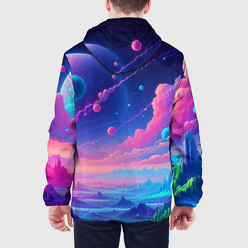 Мужская куртка Fantastic space landscape - neon glow / 3D-Черный – фото 4