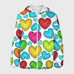 Куртка с капюшоном мужская Сердца нарисованные цветными карандашами, цвет: 3D-белый