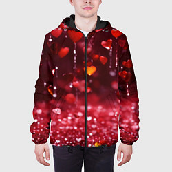 Куртка с капюшоном мужская Дождь из сердечек, цвет: 3D-черный — фото 2