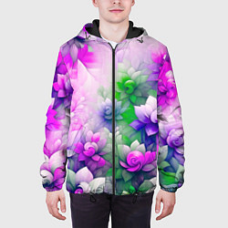 Куртка с капюшоном мужская Паттерн цветов, цвет: 3D-черный — фото 2