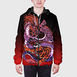 Куртка с капюшоном мужская Дракон и тигр в год дракона, цвет: 3D-черный — фото 2