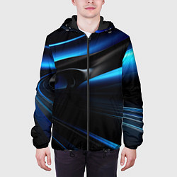 Куртка с капюшоном мужская Черная и синяя геометрическая абстракция, цвет: 3D-черный — фото 2