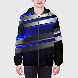 Куртка с капюшоном мужская Серебряные полосы на ярком синем фоне, цвет: 3D-черный — фото 2