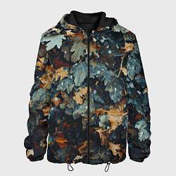 Куртка с капюшоном мужская Реалистичный камуфляж из сухих листьев, цвет: 3D-черный