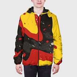 Куртка с капюшоном мужская Красные желтые оранжевые пятна краски абстракция, цвет: 3D-черный — фото 2