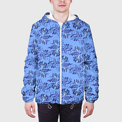 Куртка с капюшоном мужская Узоры гжель на голубом фоне, цвет: 3D-белый — фото 2
