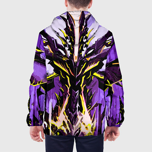 Мужская куртка Чёрно-жёлтая агрессивная абстракция на фиолетовом / 3D-Белый – фото 4