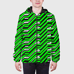 Куртка с капюшоном мужская Чёрно-зелёный линейный узор киберпанк, цвет: 3D-черный — фото 2